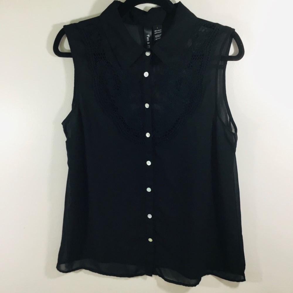 3/$10 Embroidered Black Sleeveless Blouse